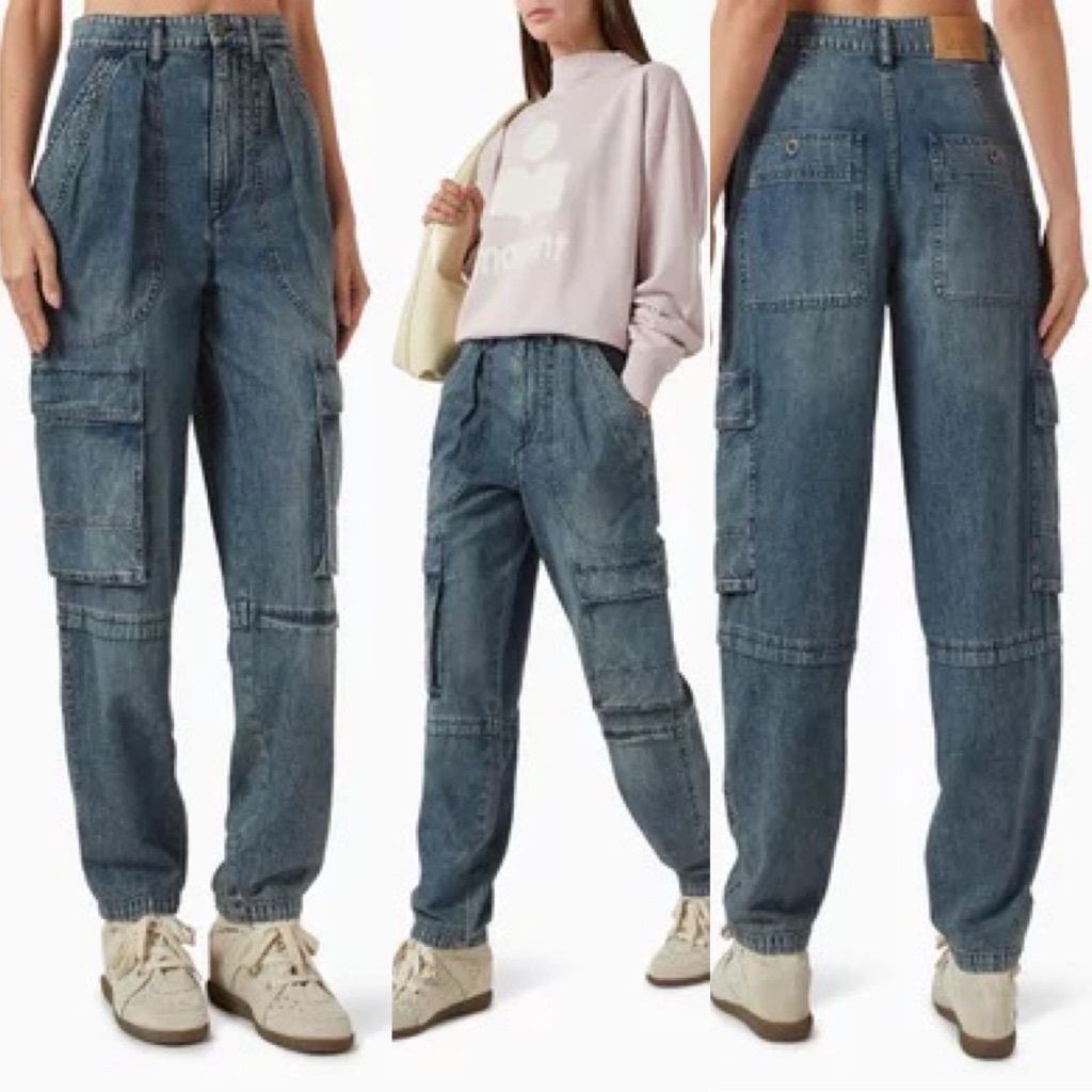 Designer Isabel Marant Toile Logo-Patch Denim Cargo Jeans Woman’s Size 40/8 Us